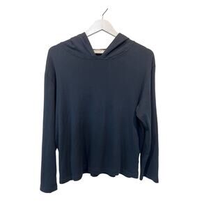 Fresh Produce Top Womens Large Navy Blue Hooded Long Sleeve Boxy T-Shirt